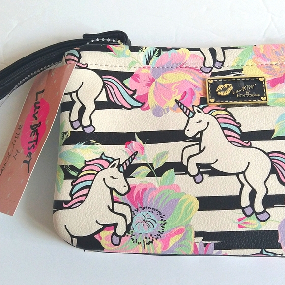 NWT Betsey Johnson Unicorn Wristlet Bag Pouch Card Slots - Picture 2 of 7
